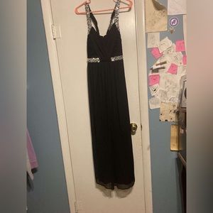 Long black dress with rhinestone sleeves